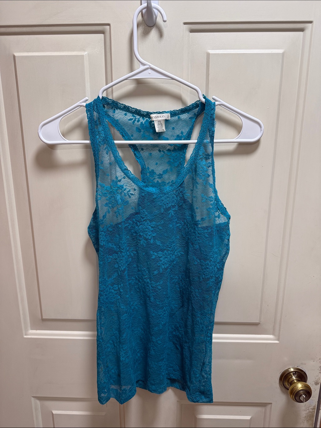 Vintage 2000’s Bozzolo Sheer Teal Floral Lace Layering Racerback Chemise Tank